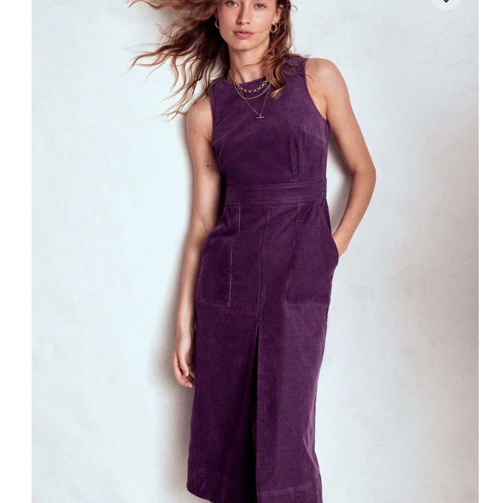 Boden Purple Corduroy Ula Box Pleat Midi Dress Womens 6 Preppy Career Sleeveless
